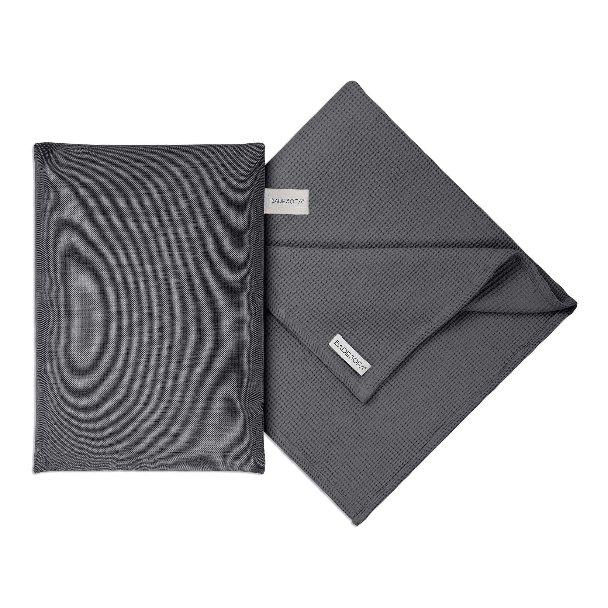 Dampfsauna Set aus Badesofa Sitzkissen und Saunatuch in Anthrazit