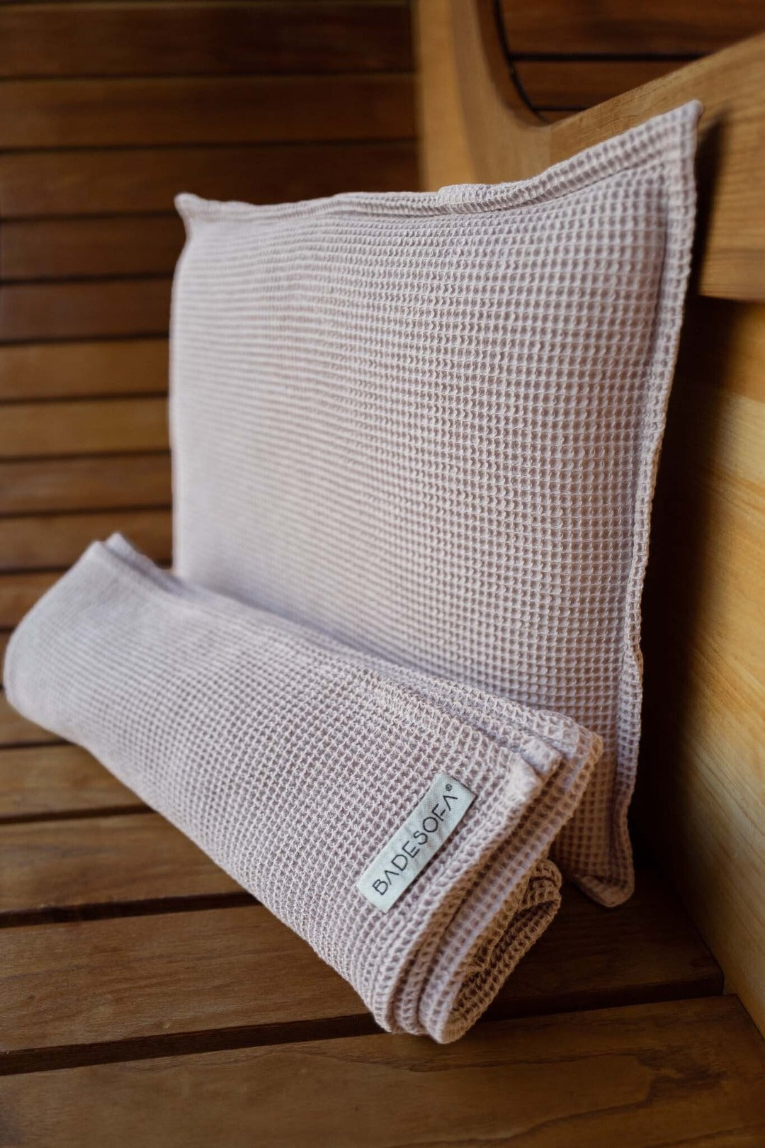 Saunakopfkissen und Saunatuch Baumwoll-Waffelpiqué in Rose 
